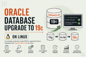 Oracle Database Upgrade to 19c on Linux complete step-by-step guide covering pre-upgrade checks, upgrade process, and post-upgrade validation.