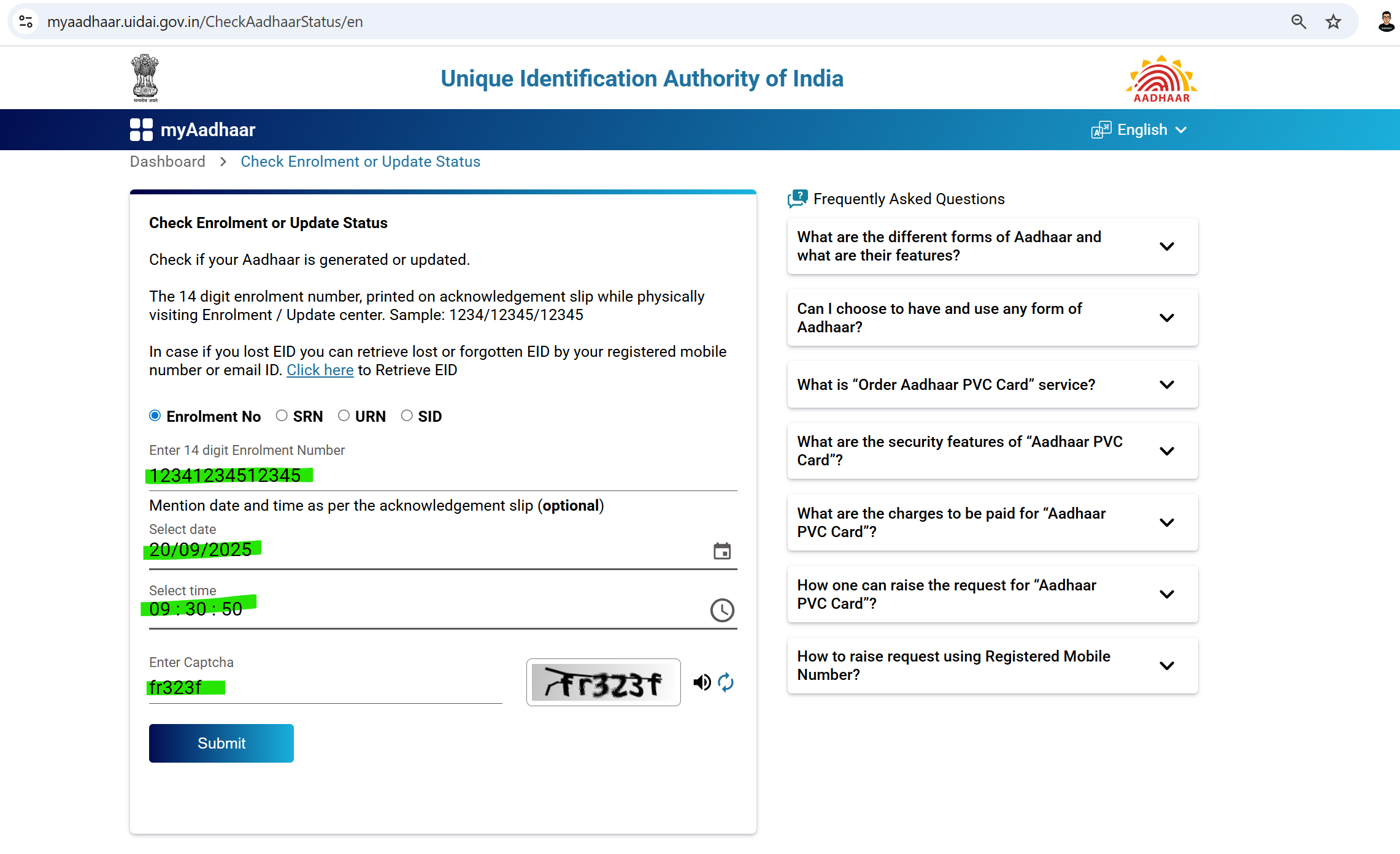 Check Enrolment or Update Status