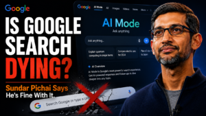 Sundar Pichai discusses Google AI Mode as traditional Google Search evolves with AI-powered answers.