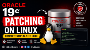 Oracle 19c patching on Linux step-by-step guide showing OPatch, Release Update (RU) installation, verification, and Oracle Database 19c on Linux.